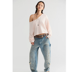 Free People See Me V-Neck Knit Pullover - Ballet Slipper Pink model