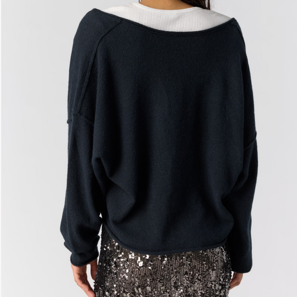 Free People See Me V - Neck Pullover in Black back view 