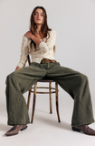 Free People  Spotlight Washed Trousers - Olive Styled