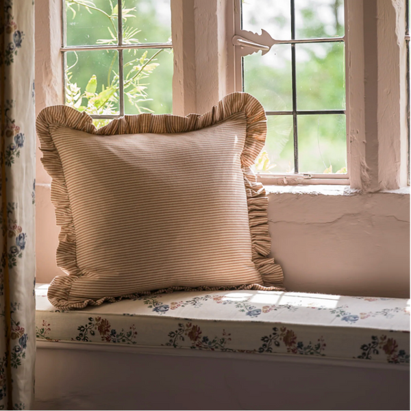 Frill Striped Cushion - Brick