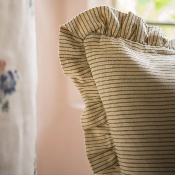 Frill Striped Cushion - Forest