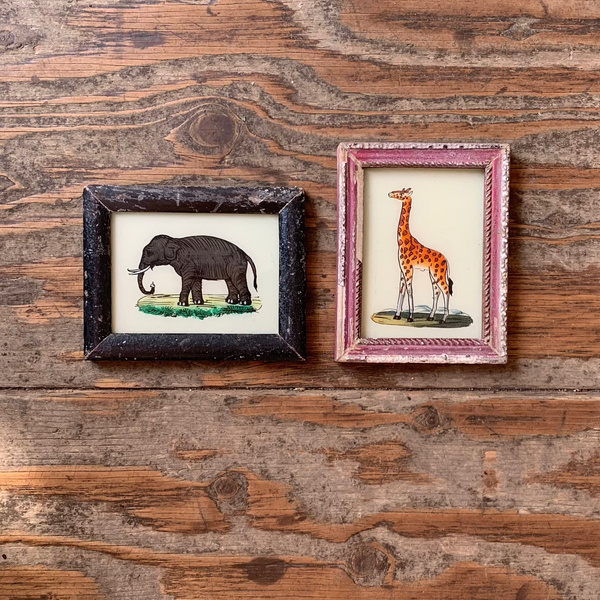 Vintage Glass Framed Painting Animals - Extra Small