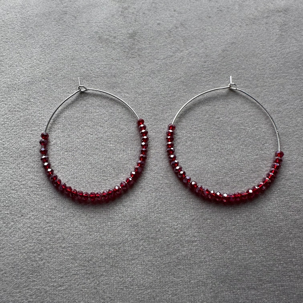 Isles & Stars Glass Bead Hoop Earring - Silver/Burgundy