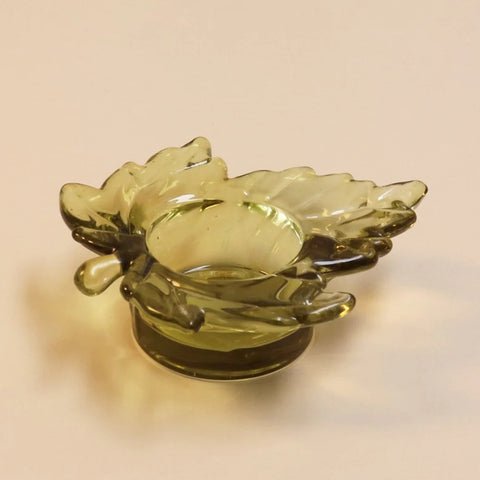 Green Glass Maple Leaf T-Lite Holder