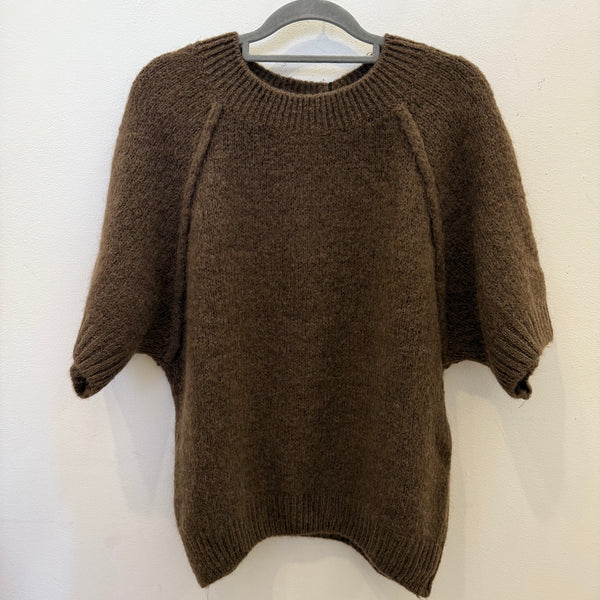 Cropped Sleeve Exaggerated Seam Mohair Jumper - Chocolate