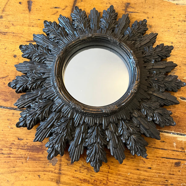 Antique Black Ornate Leaf Small Mirror