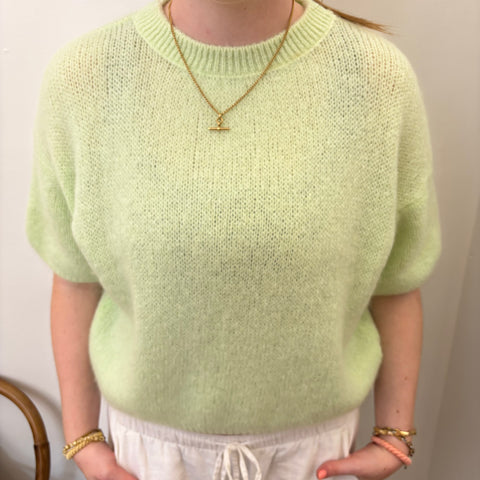Cropped Sleeve Mohair Jumper - Mint Green