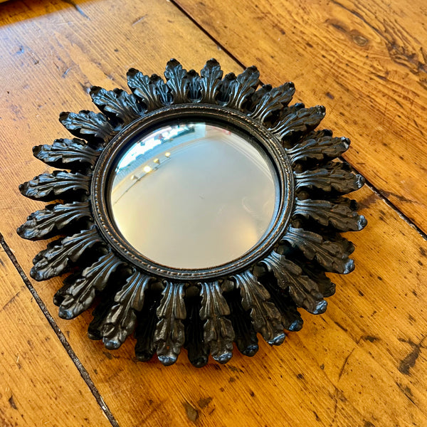 Antiqued Black Ornate Double Framed Convex Mirror
