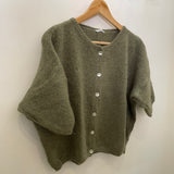 Cropped Sleeve Mohair Cardigan - Khaki
