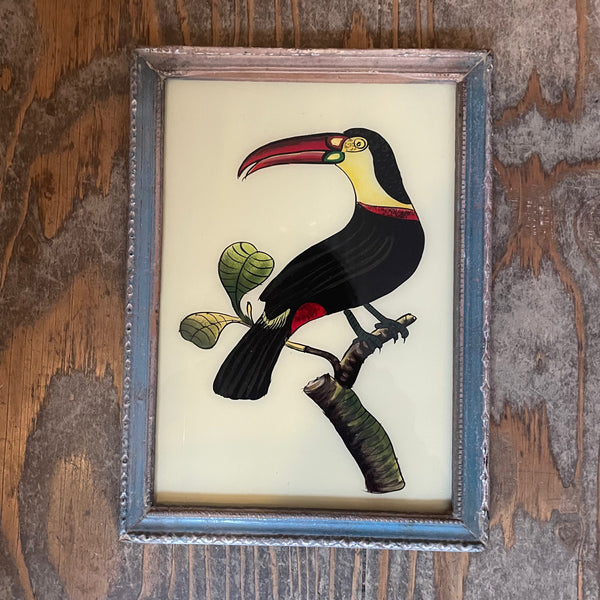 Vintage Glass Framed Paintings  Birds - Medium