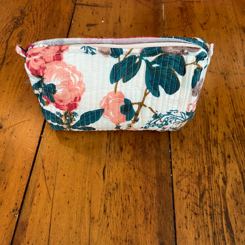 Quilted Wash Bag - Pink & White Floral