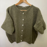 Cropped Sleeve Mohair Cardigan - Khaki