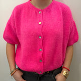 Cropped Sleeve Mohair Cardigan - Neon Pink