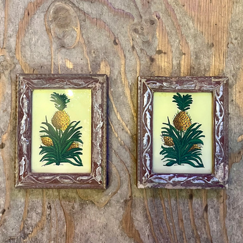 Vintage Glass Framed Paintings - Pineapples