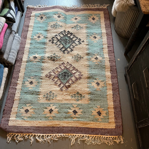Natural/Brown/Blue Wool Cotton Kilim Pastel Rugs 120x180cm