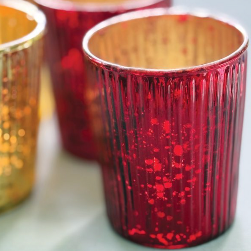 GLASS RIBBED VOTIVE ANIQUE RED 6x7cm /12