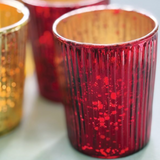 GLASS RIBBED VOTIVE ANIQUE RED 6x7cm /12