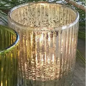 GLASS RIBBED VOTIVE ANTIQUE silver 6x7cm /12