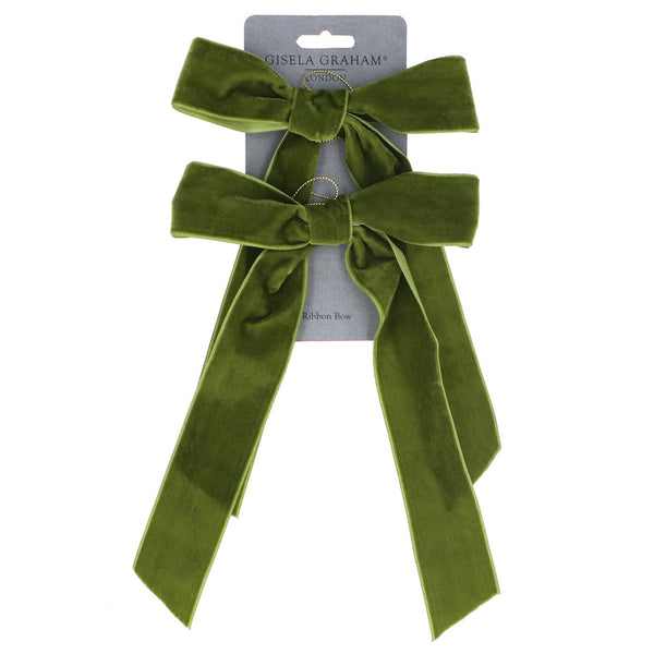 Two Green Velvet Bow Tree Decorations