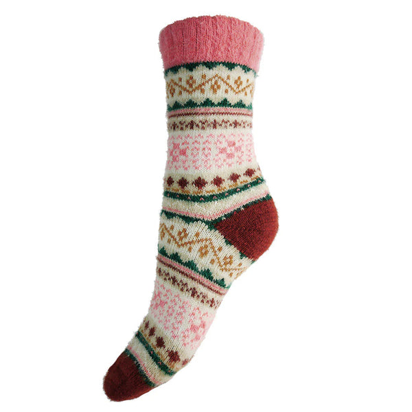 Gemjar Cream, Pink & Brown Scandi Patterned Ladies Socks