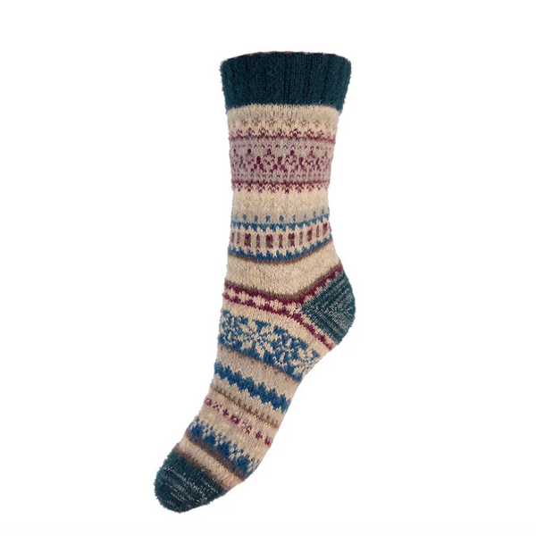 Gemjar Fawn, Green & Burgundy Scandi Patterned Soft Blend Socks