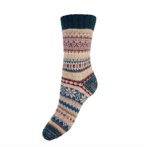Gemjar Fawn, Green & Burgundy Scandi Patterned Soft Blend Socks