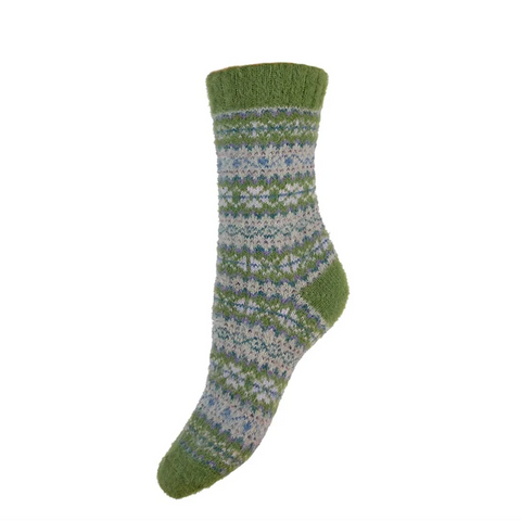 Gemjar Green, Blue & Grey Scandi Patterned Cosy Socks