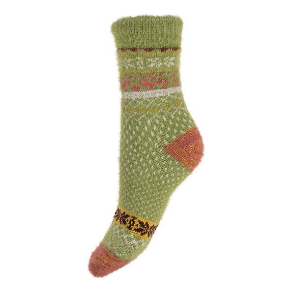 Gemjar Green & White Patterned Scandi Ladies Socks