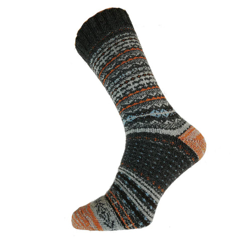 Gemjar Grey, Orange & Blue Nordic Patterned Mens Socks