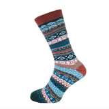 Gemjar Men's Blue & Orange Nordic Patterned Cosy Crew Socks