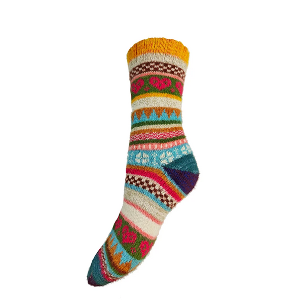 Gemjar Multi Coloured Orange Cuff Scandi Patterned Socks