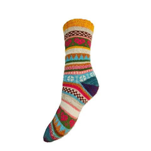 Gemjar Multi Coloured Orange Cuff Scandi Patterned Socks