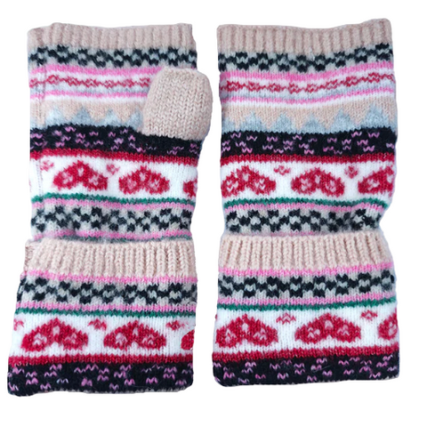 Gemjar Pink Heart Fingerless Gloves