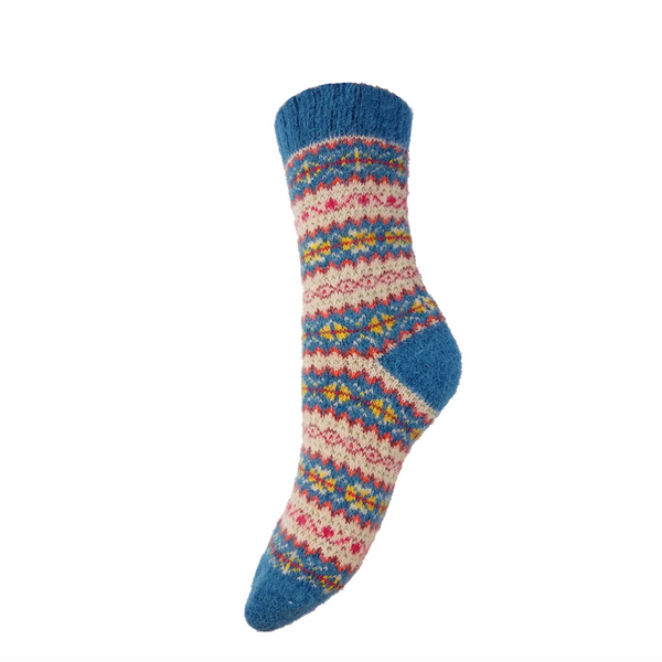 Gemjar Teal, Fawn & Yellow Scandi Patterned Soft Cosy Socks