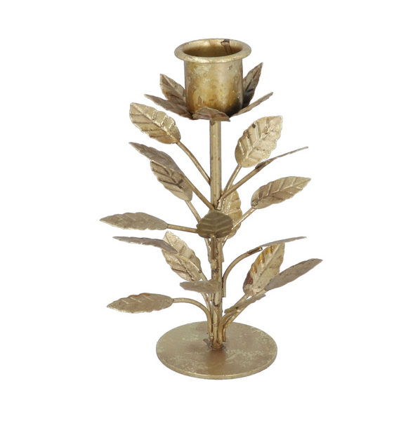 Gisela Graham Antique Gold Leaves Candlestick