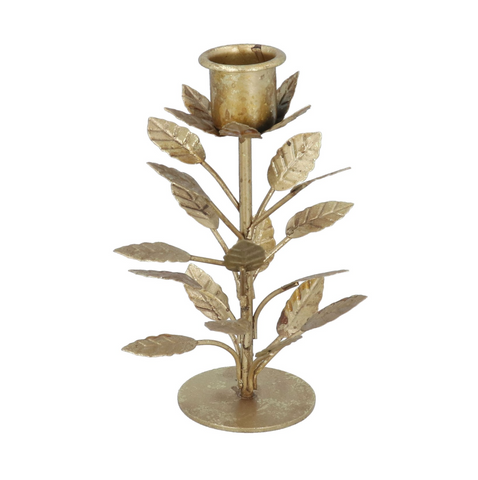 Gisela Graham Antique Gold Leaves Candlestick