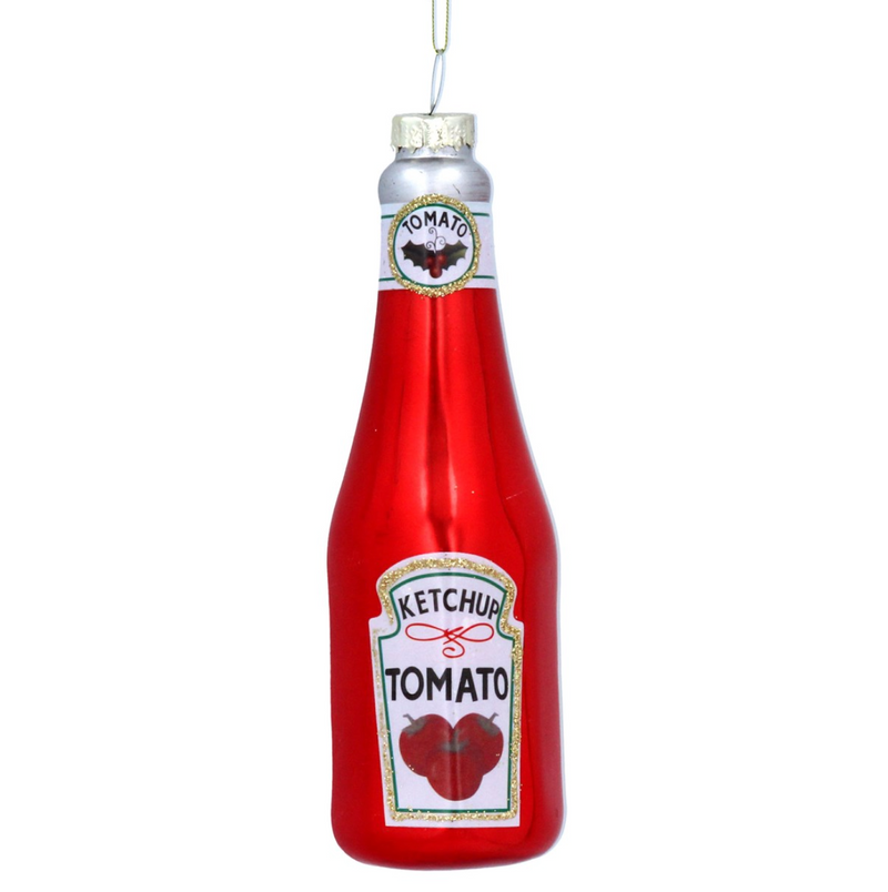 Gisela Graham Bottle of Ketchup - Glass Hanging Decoration