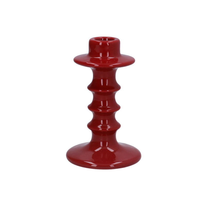 Gisela Graham Burgundy Hooped Ceramic Candlestick 