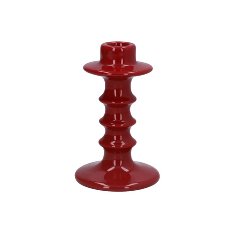 Gisela Graham Burgundy Hooped Ceramic Candlestick 
