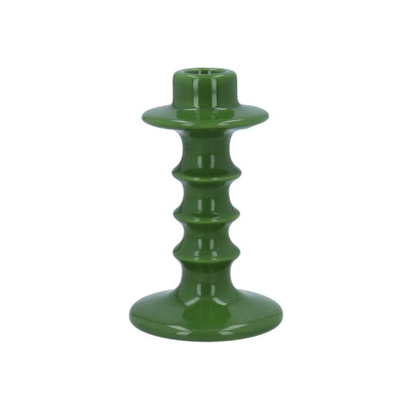 Gisela Graham Candlestick Green Hooped Ceramic