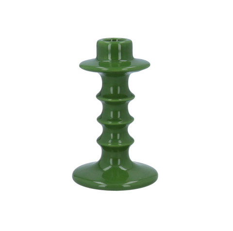 Gisela Graham Candlestick Green Hooped Ceramic