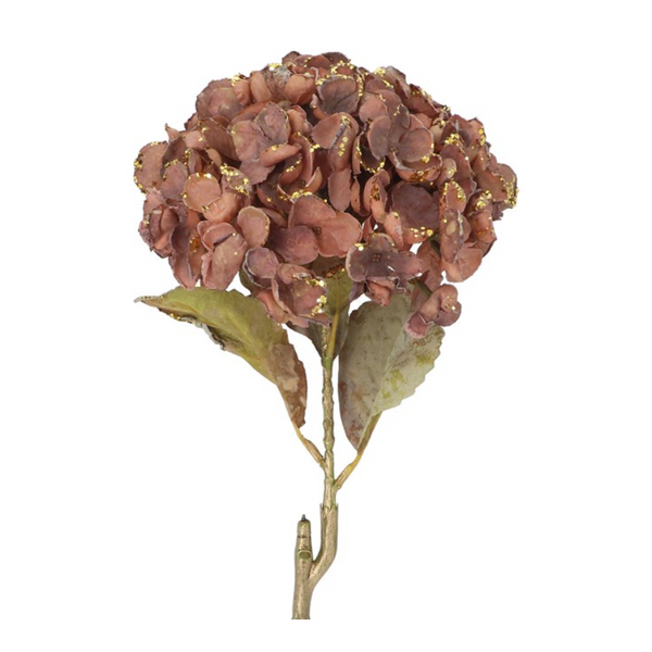 Gisela Graham Dusky Pink and Gold Glitter hydrangea stem 62cm 