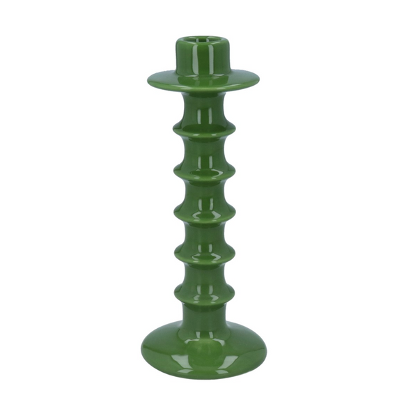 Gisela Graham Green Hooped Ceramic Candle Holder - 22cm