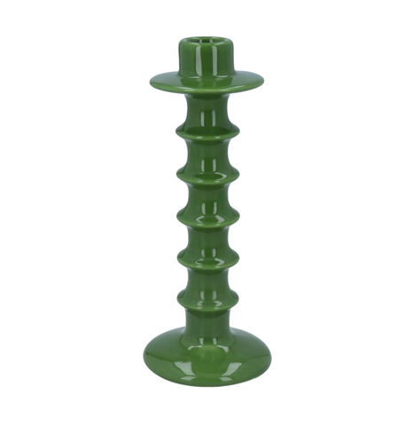 Gisela Graham Green Hooped Ceramic Candle Holder - 22cm