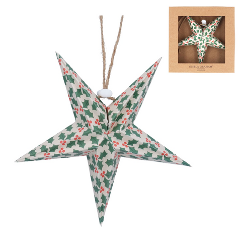 Gisela Graham Holly Pattern Paper Star Dec Small