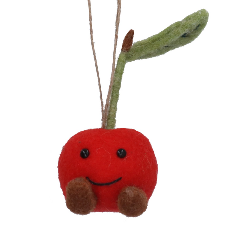 Gisela Graham Mixed Wool Hanging Decoration Cherry