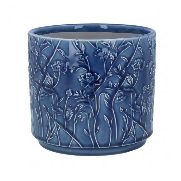 Gisela Graham Navy Trailing Blooms Plant Pot Cover 