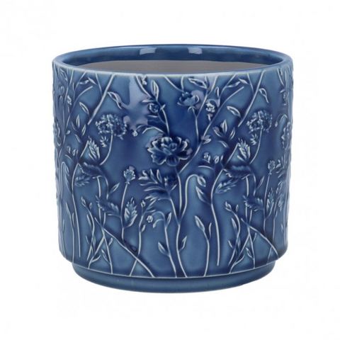 Gisela Graham Navy Trailing Blooms Plant Pot Cover 
