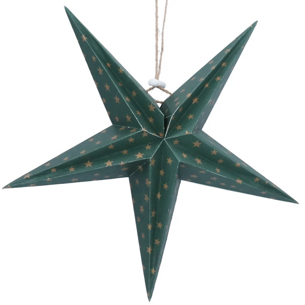Gisela Graham Paper Hanging Dec Green Star With Gold Star Detail
