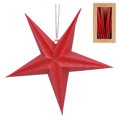 Gisela Graham Paper Hanging Decoration Red Star w Gold Star Detail Large